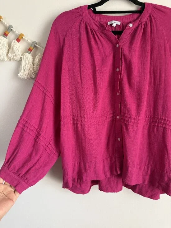 Rails Frances Radiance Linen Blend Button Front Lightweight Top Coastal Beachy - Picture 4 of 8